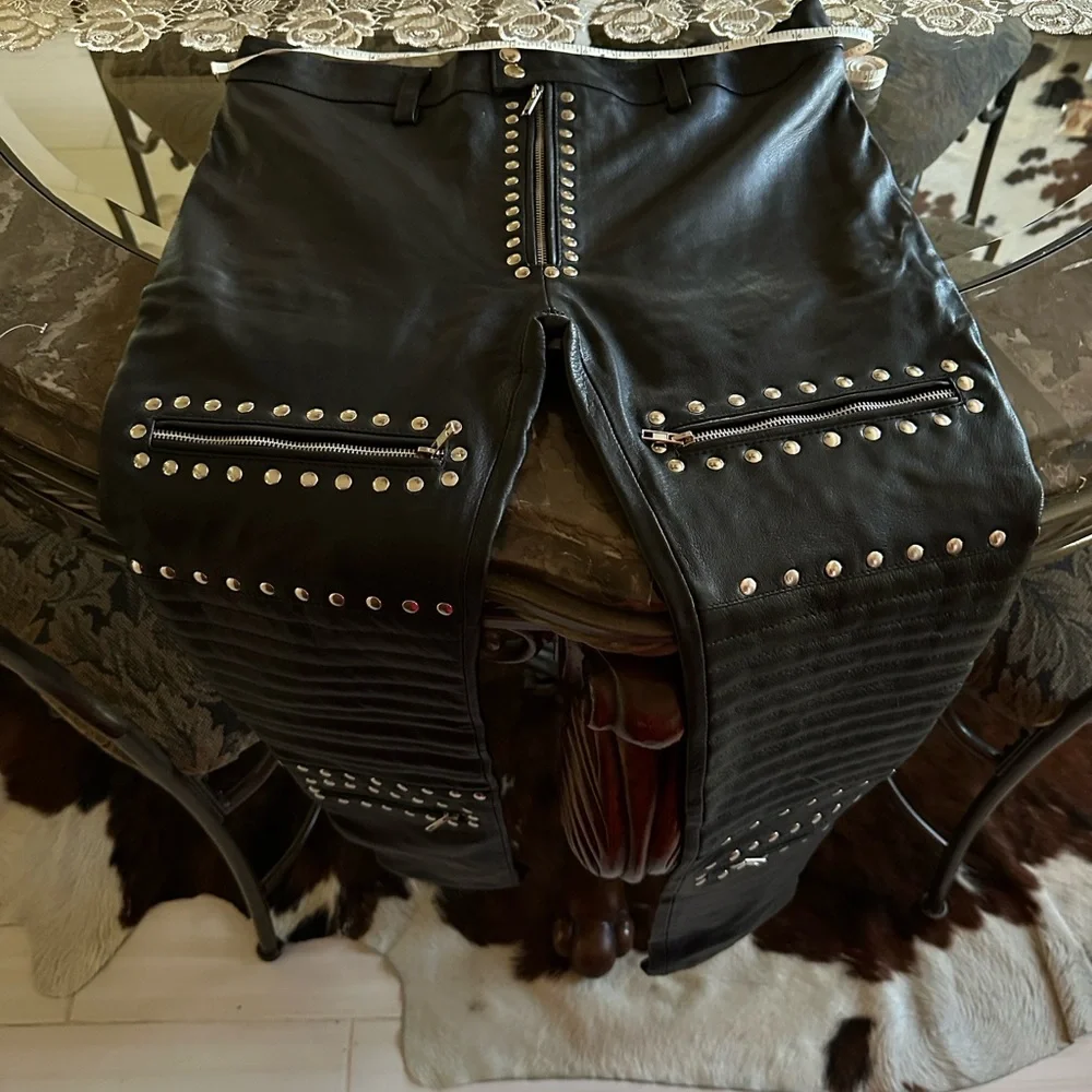 Black Studded Leather Pants - Picture 7 of 9